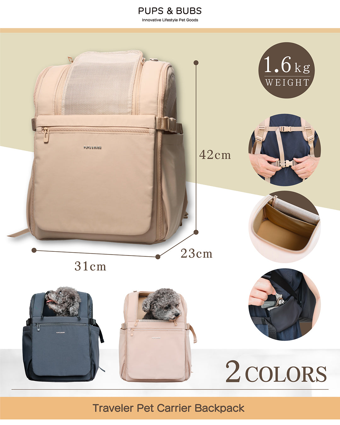 PUPS&BUBS Traveler Pet Carrier Backpack